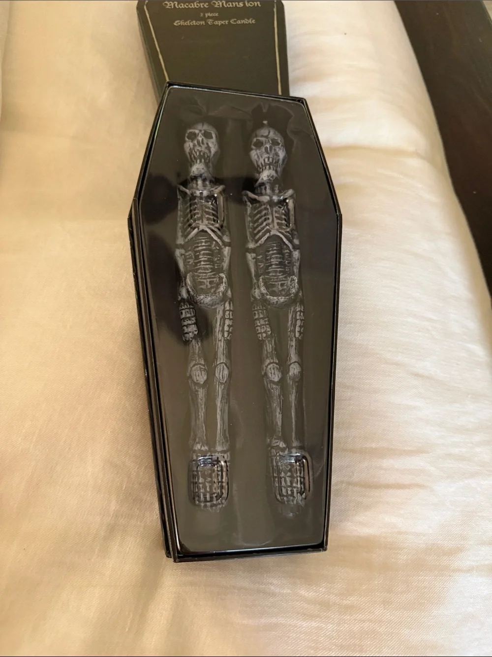Macabre mansion Coffin Skeleton Taper Candles set 2.